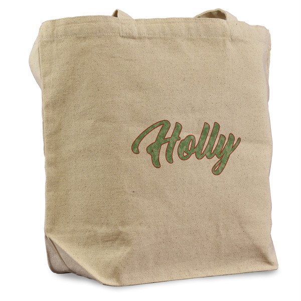 Custom Christmas Holly Reusable Cotton Grocery Bag (Personalized)