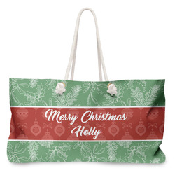 Christmas Holly Large Tote Bag with Rope Handles (Personalized)