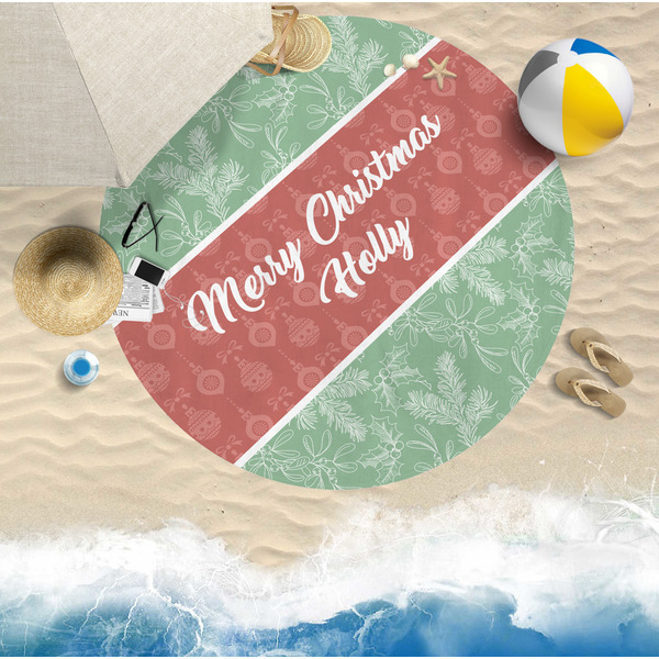 Christmas Holly Round Beach Towel Lifestyle