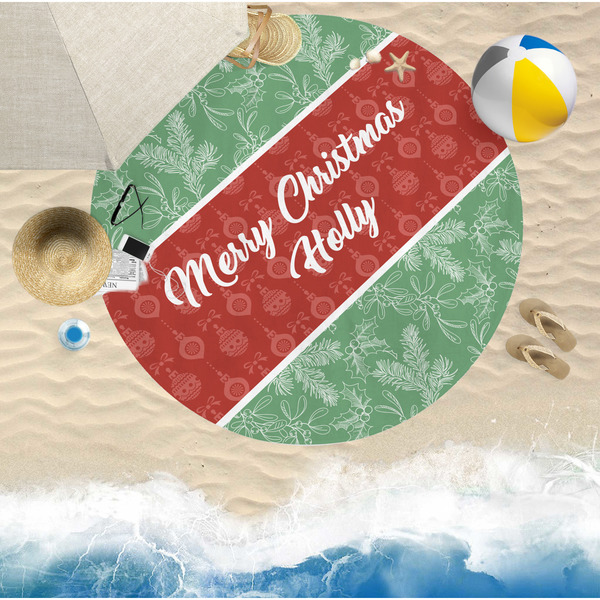 Christmas Holly Round Beach Towel Lifestyle