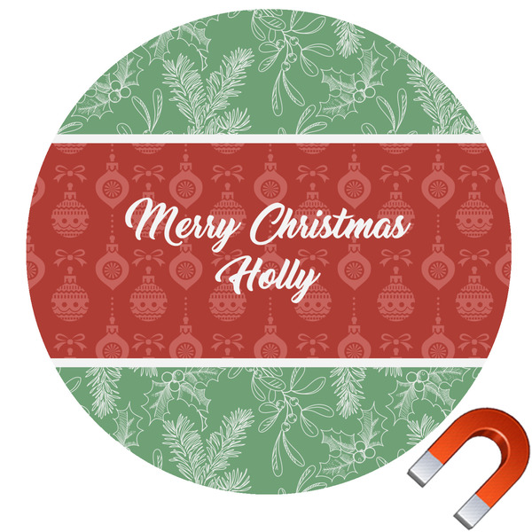 Custom Christmas Holly Round Car Magnet - 10" (Personalized)