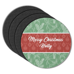 Christmas Holly Round Rubber Backed Coasters - Set of 4 (Personalized)