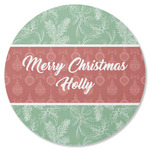 Christmas Holly Round Rubber Backed Coaster (Personalized)