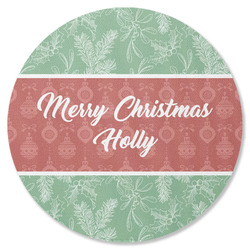 Christmas Holly Round Rubber Backed Coaster (Personalized)