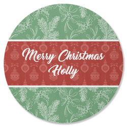 Christmas Holly Round Rubber Backed Coaster (Personalized)