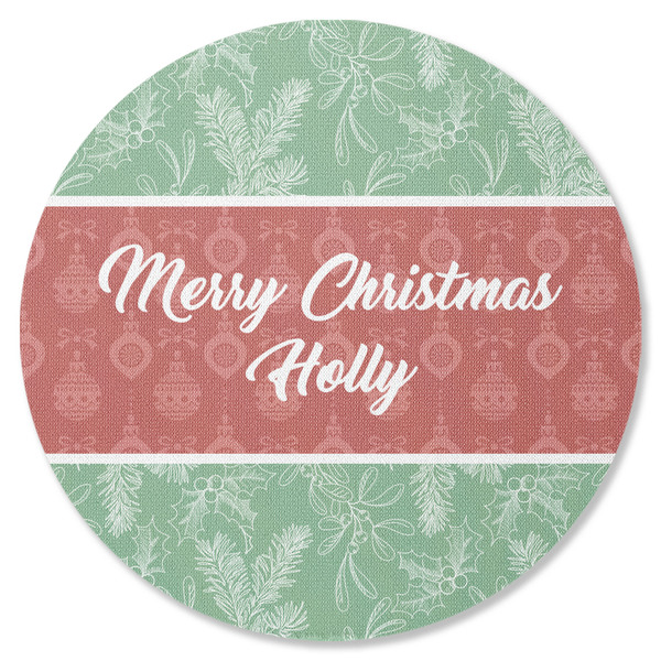 Custom Christmas Holly Round Rubber Backed Coaster (Personalized)