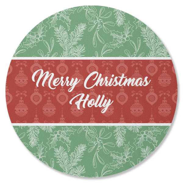 Custom Christmas Holly Round Rubber Backed Coaster (Personalized)