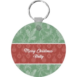 Christmas Holly Round Plastic Keychain (Personalized)