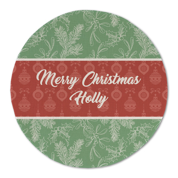 Christmas Holly Round Linen Placemats - FRONT (Double Sided)