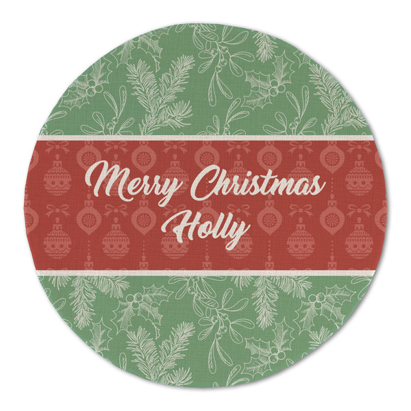 Custom Christmas Holly Round Linen Placemat - Single Sided (Personalized)
