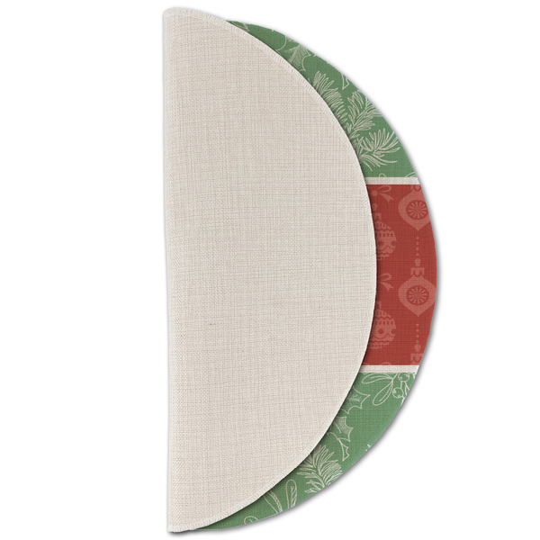 Christmas Holly Round Linen Placemats - HALF FOLDED (single sided)