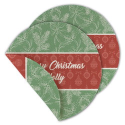 Christmas Holly Round Linen Placemat - Double Sided - Set of 4 (Personalized)
