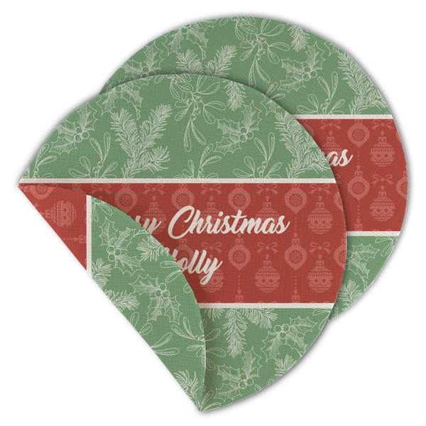 Christmas Holly Round Linen Placemats - MAIN (Double-Sided)