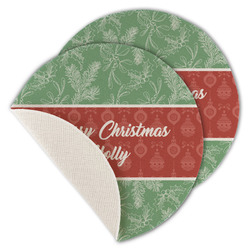 Christmas Holly Round Linen Placemat - Single Sided - Set of 4 (Personalized)