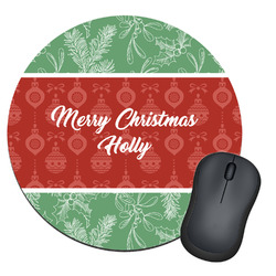 Christmas Holly Round Mouse Pad (Personalized)