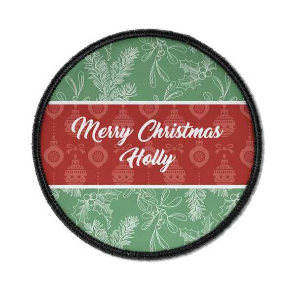 Custom Christmas Holly Iron On Round Patch w/ Name or Text