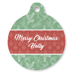 Christmas Holly Round Pet ID Tag - Large (Personalized)
