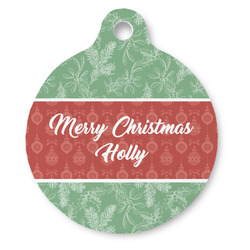 Christmas Holly Round Pet ID Tag (Personalized)
