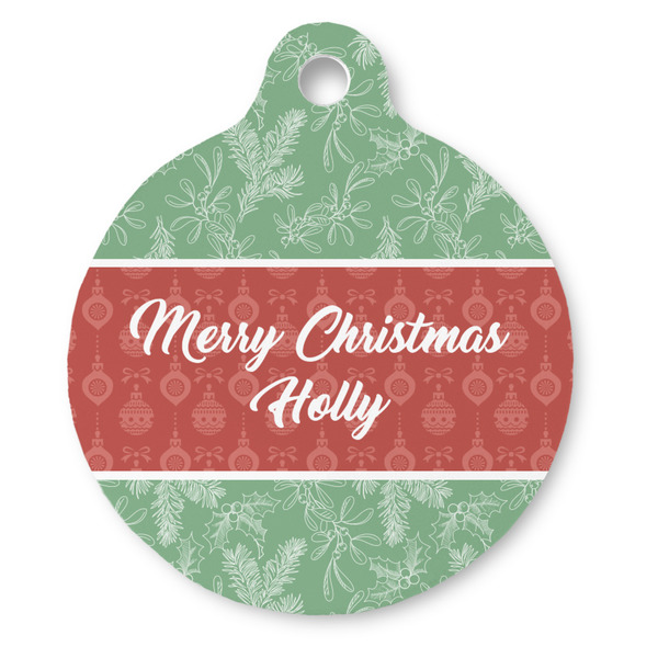 Custom Christmas Holly Round Pet ID Tag - Large (Personalized)