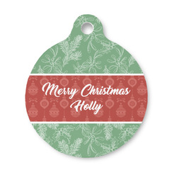 Christmas Holly Round Pet ID Tag - Small (Personalized)
