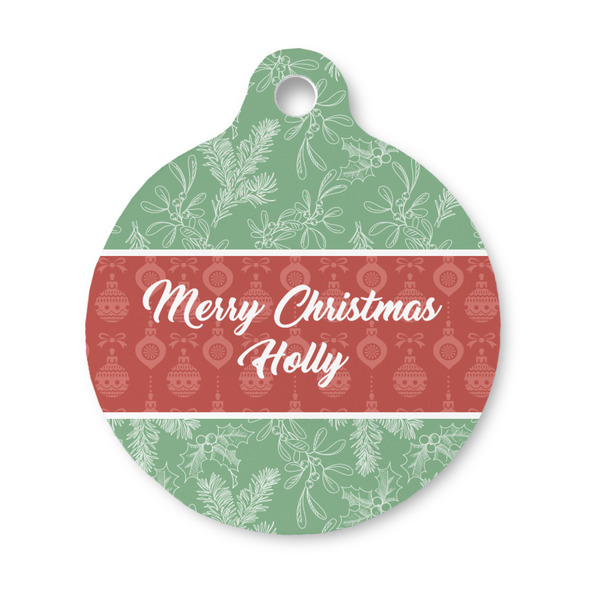 Custom Christmas Holly Round Pet ID Tag - Small (Personalized)
