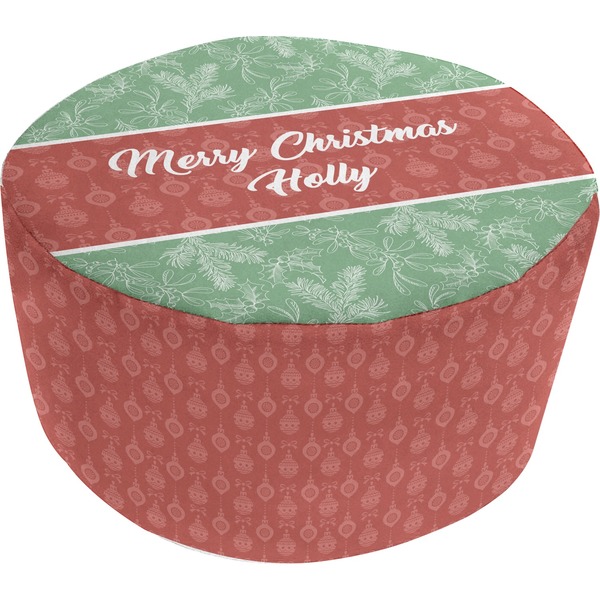 Custom Christmas Holly Round Pouf Ottoman (Personalized)