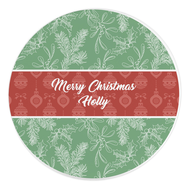 Custom Christmas Holly Round Stone Trivet (Personalized)