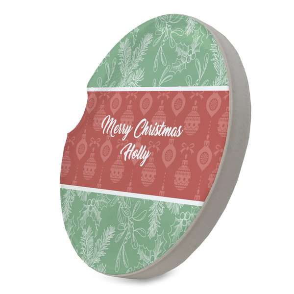Christmas Holly Sandstone Car Coaster - STANDING ANGLE