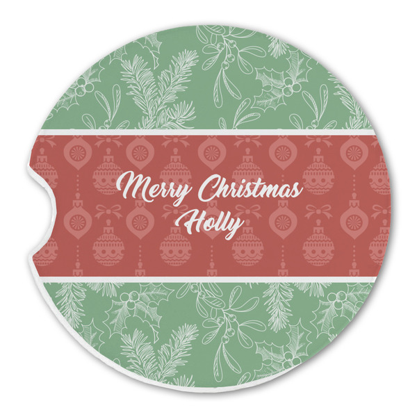 Custom Christmas Holly Sandstone Car Coaster - Single (Personalized)