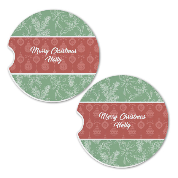 Christmas Holly Sandstone Car Coasters - Set of 2