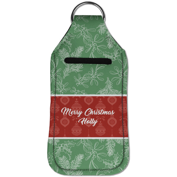 Christmas Holly Sanitizer Holder Keychain - Large (Front)
