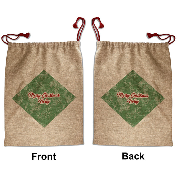 Custom Christmas Holly Santa Sack - Front & Back (Personalized)