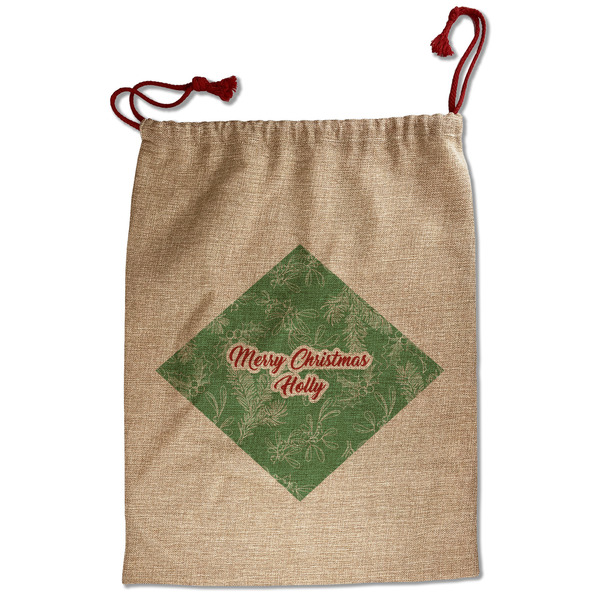 Custom Christmas Holly Santa Sack - Front (Personalized)