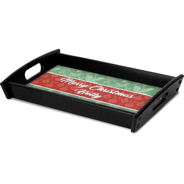 Christmas Holly Serving Tray Black - Corner