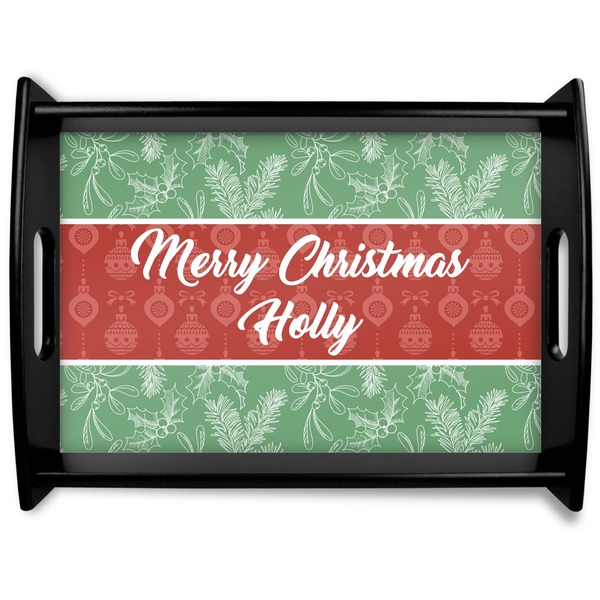 Custom Christmas Holly Black Wooden Tray - Large (Personalized)
