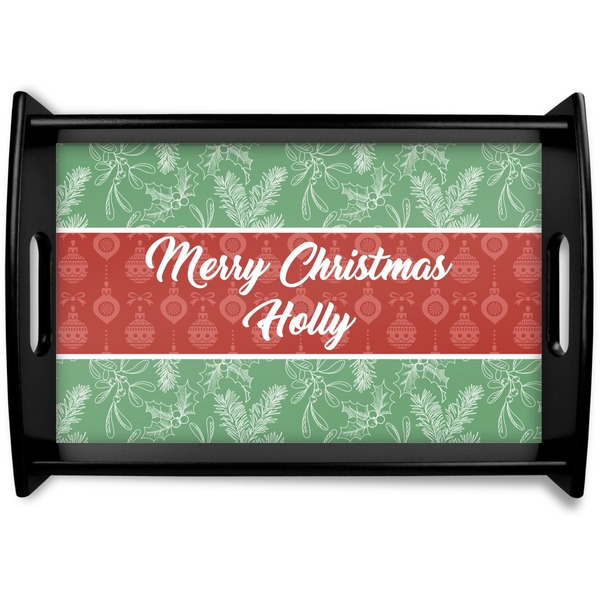 Custom Christmas Holly Black Wooden Tray - Small (Personalized)