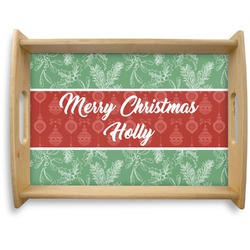 Christmas Holly Natural Wooden Tray - Large (Personalized)