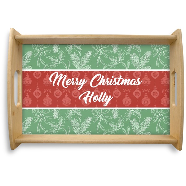 Custom Christmas Holly Natural Wooden Tray - Small (Personalized)