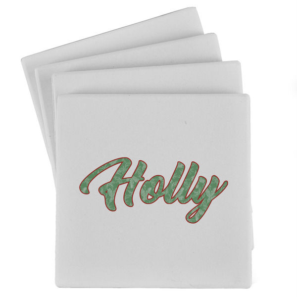 Custom Christmas Holly Absorbent Stone Coasters - Set of 4 (Personalized)