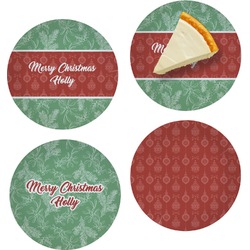 Christmas Holly Set of 4 Glass Appetizer / Dessert Plate 8" (Personalized)