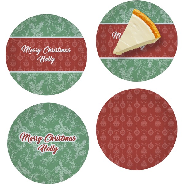 Custom Christmas Holly Set of 4 Glass Appetizer / Dessert Plate 8" (Personalized)