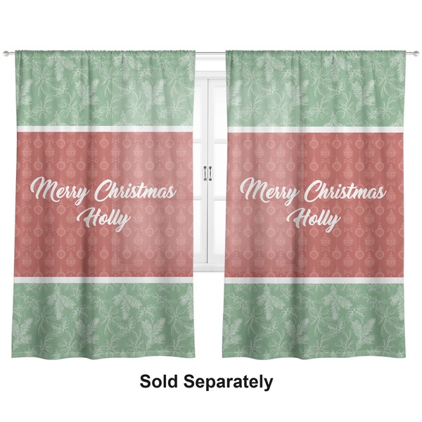 Christmas Holly Sheer Curtains Double