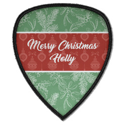 Christmas Holly Iron on Shield Patch A w/ Name or Text