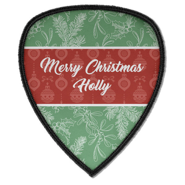 Custom Christmas Holly Iron on Shield Patch A w/ Name or Text