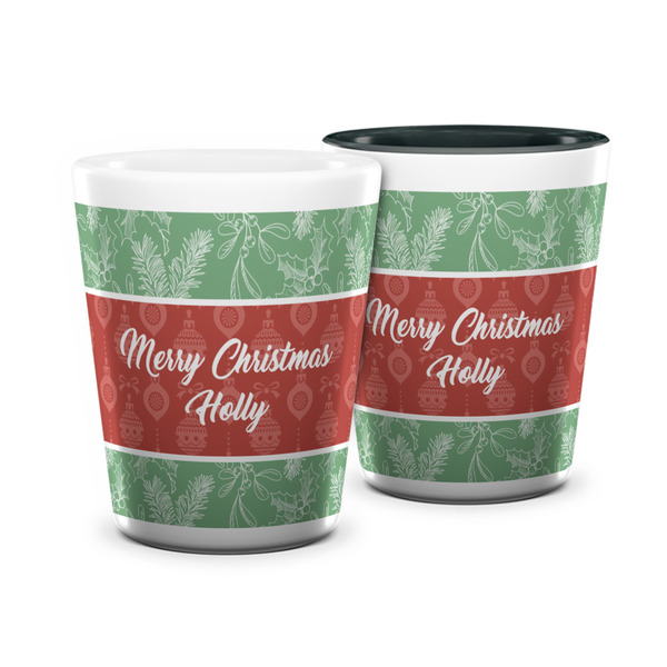 Custom Christmas Holly Ceramic Shot Glass - 1.5 oz (Personalized)