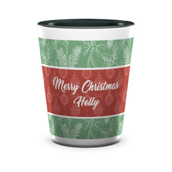 Christmas Holly Ceramic Shot Glass - 1.5 oz - Two Tone - Set of 4 (Personalized)