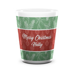 Christmas Holly Ceramic Shot Glass - 1.5 oz - White - Single (Personalized)