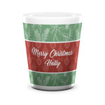 Christmas Holly Ceramic Shot Glass - 1.5 oz - White - Set of 4 (Personalized)