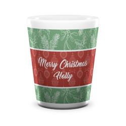 Christmas Holly Ceramic Shot Glass - 1.5 oz - White - Single (Personalized)