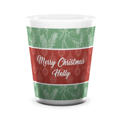 Christmas Holly Ceramic Shot Glass - 1.5 oz - White - Set of 4 (Personalized)